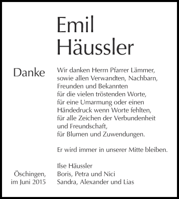 Anzeige von Emil Häussler von Reutlinger Generalanzeiger