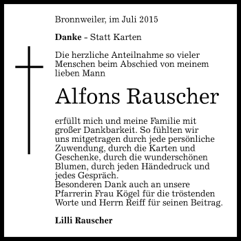 Anzeige von Alfons Rauscher von Reutlinger Generalanzeiger