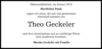 Anzeige von Theo Geckeler von Reutlinger Generalanzeiger