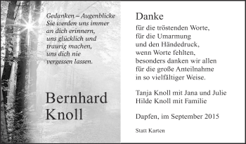 Anzeige von Bernhard Knoll von Reutlinger Generalanzeiger