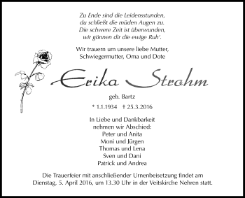 Anzeige von Erika Strohm von Reutlinger Generalanzeiger