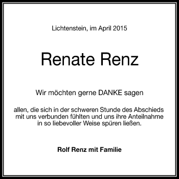 Anzeige von Renate Renz von Reutlinger Generalanzeiger