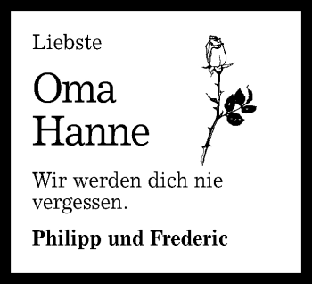 Anzeige von Oma Hanne  von Reutlinger Generalanzeiger