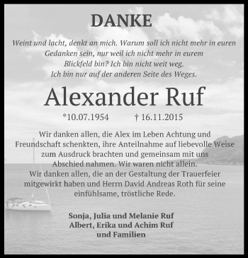 Anzeige von Alexander Ruf von Reutlinger Generalanzeiger