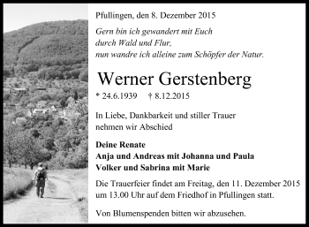 Anzeige von Werner Gerstenberg von Reutlinger Generalanzeiger