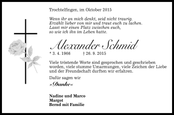 Anzeige von Alexander Schmid von Reutlinger Generalanzeiger