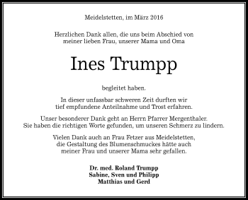 Anzeige von Ines Trumpp von Reutlinger Generalanzeiger