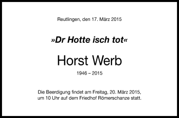 Anzeige von Horst Werb von Reutlinger Generalanzeiger