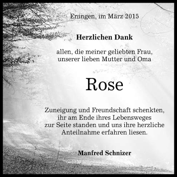 Anzeige von Rose  von Reutlinger Generalanzeiger