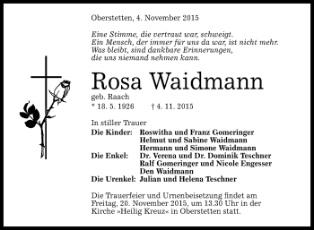 Anzeige von Rosa Waidmann von Reutlinger Generalanzeiger