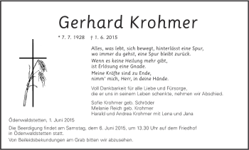 Anzeige von Gerhard Krohmer von Reutlinger Generalanzeiger