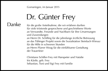 Anzeige von Günter Frey von Reutlinger Generalanzeiger