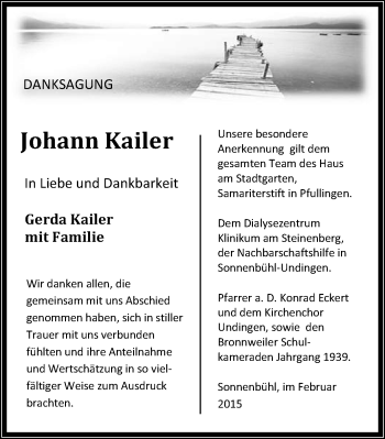 Anzeige von Johann Kailer von Reutlinger Generalanzeiger