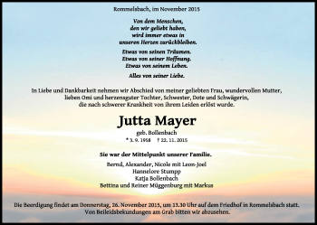 Anzeige von Jutta Mayer von Reutlinger Generalanzeiger