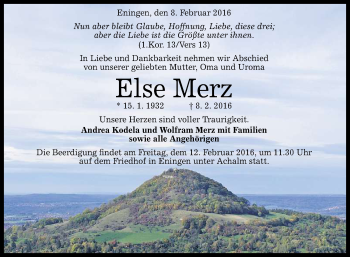 Anzeige von Else Merz von Reutlinger Generalanzeiger