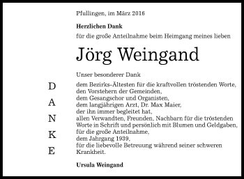 Anzeige von Jörg Weingand von Reutlinger Generalanzeiger