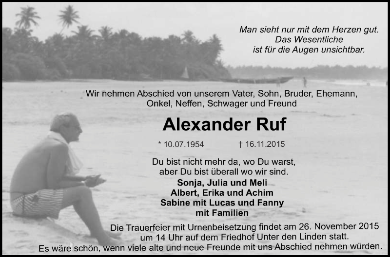  Traueranzeige für Alexander Ruf vom 23.11.2015 aus Reutlinger Generalanzeiger
