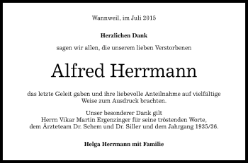 Anzeige von Alfred Herrmann von Reutlinger Generalanzeiger