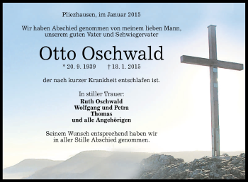 Anzeige von Otto Oschwald von Reutlinger Generalanzeiger