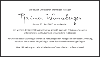 Anzeige von Rainer Wurzberger von Reutlinger Generalanzeiger