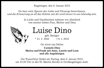 Anzeige von Luise Dino von Reutlinger Generalanzeiger