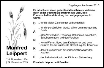 Anzeige von Manfred Leippert von Reutlinger Generalanzeiger