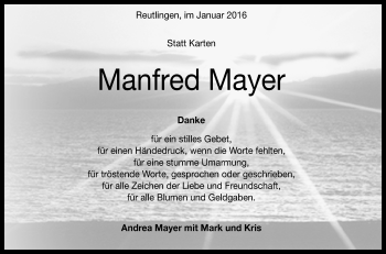 Anzeige von Manfred Mayer von Reutlinger Generalanzeiger