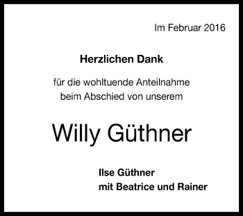 Anzeige von Willy Güthner von Reutlinger Generalanzeiger
