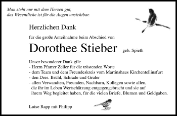 Anzeige von Dorothee Stieber von Reutlinger Generalanzeiger