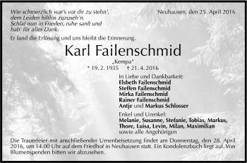 Anzeige von Karl Failenschmid von Reutlinger Generalanzeiger