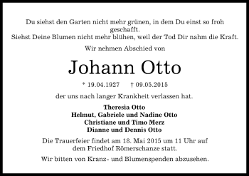 Anzeige von Johann Otto von Reutlinger Generalanzeiger