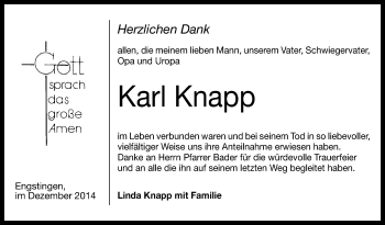 Anzeige von Karl Knapp von Reutlinger Generalanzeiger