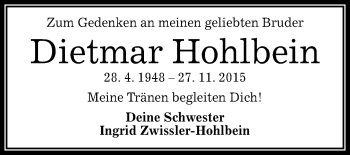 Anzeige von Dietmar Hohlbein von Reutlinger Generalanzeiger