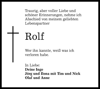 Anzeige von Rolf  von Reutlinger Generalanzeiger