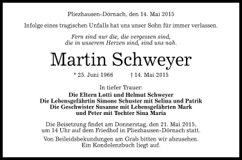 Anzeige von Martin Schweyer von Reutlinger Generalanzeiger