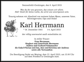 Anzeige von Karl Herrmann von Reutlinger Generalanzeiger