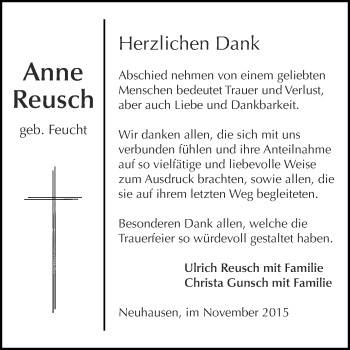 Anzeige von Anne Reusch von Reutlinger Generalanzeiger