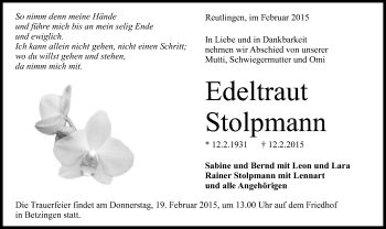 Anzeige von Edeltraut Stolpmann von Reutlinger Generalanzeiger