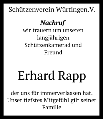 Anzeige von Erhard Rapp von Reutlinger Generalanzeiger