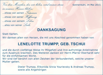 Anzeige von Lenelotte Trumpp von Reutlinger Generalanzeiger