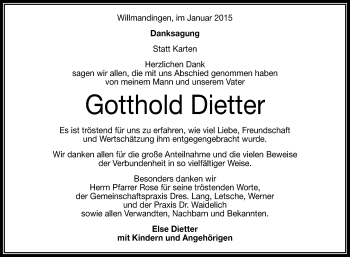 Anzeige von Gotthold Dietter von Reutlinger Generalanzeiger