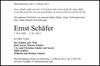 Anzeige von Ernst Schäfer von Reutlinger Generalanzeiger