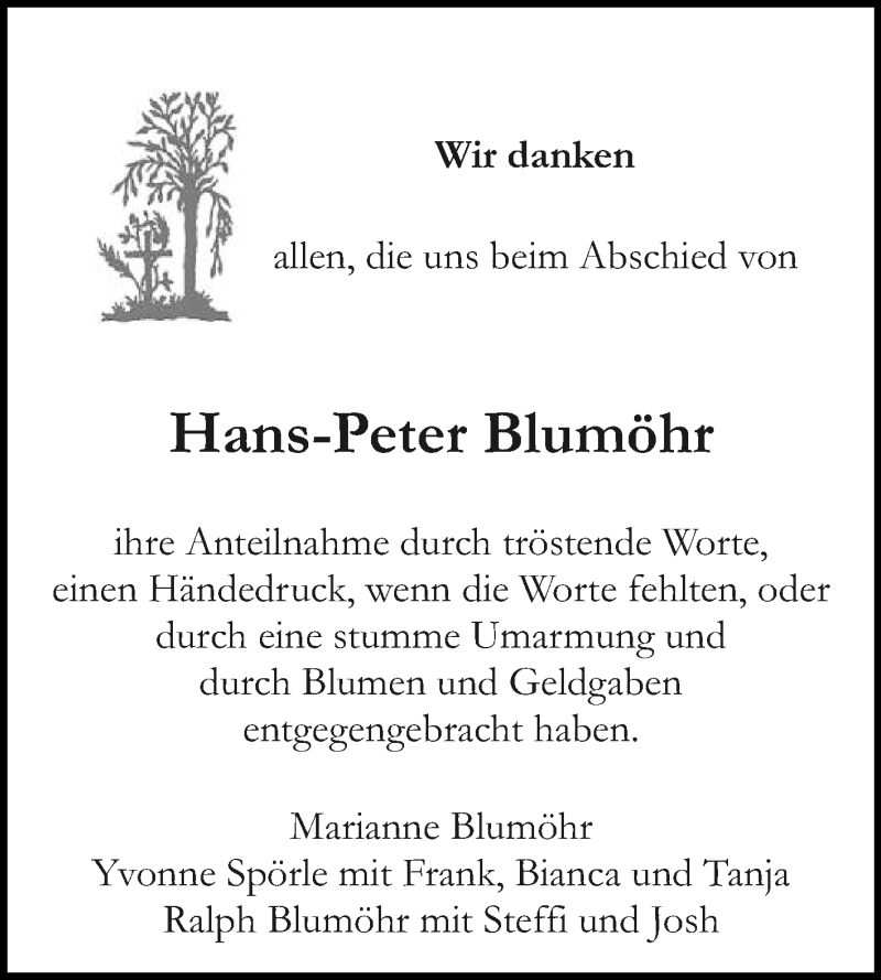  Traueranzeige für Hans-Peter Blumöhr vom 20.12.2014 aus Reutlinger Generalanzeiger