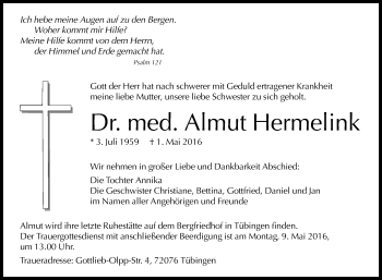 Anzeige von Almut Hermelink von Reutlinger Generalanzeiger