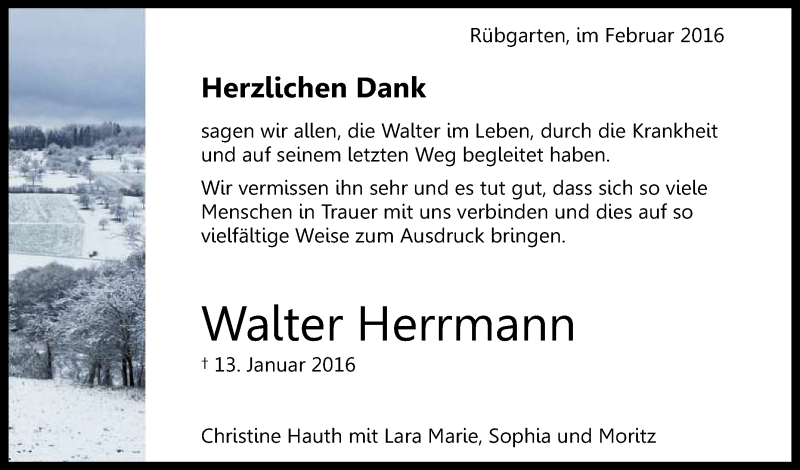  Traueranzeige für Walter Herrmann vom 06.02.2016 aus Reutlinger Generalanzeiger