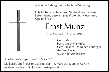 Anzeige von Ernst Munz von Reutlinger Generalanzeiger