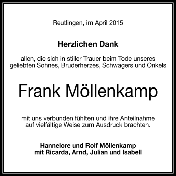 Anzeige von Frank Möllenkamp von Reutlinger Generalanzeiger