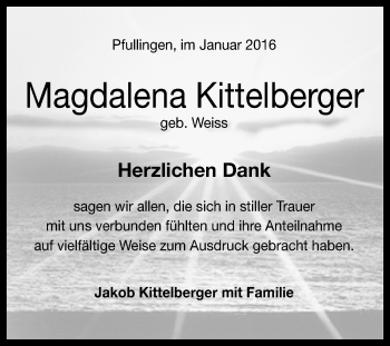 Anzeige von Magdalena Kittelberger von Reutlinger Generalanzeiger