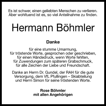 Anzeige von Hermann Böhmler von Reutlinger Generalanzeiger