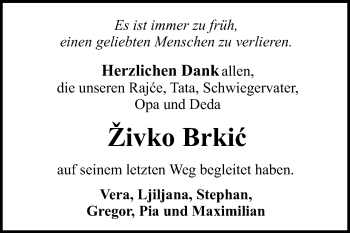 Anzeige von Zivko Brkic von Reutlinger Generalanzeiger